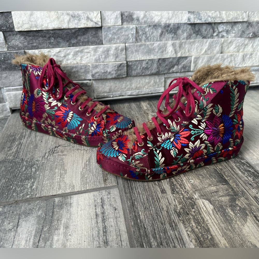 JOIE Brocade  Embroidered   Boho Floral Purple  High Top  Sneakers Booties Sz37